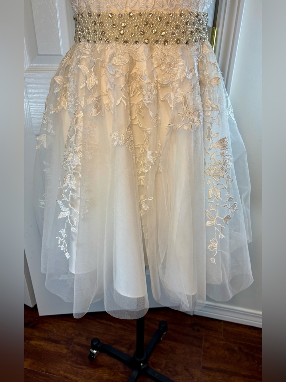 Jovani Floral Bridal Prom Cocktail Dress Tulle Skirt Ivory Size 2 #JVN68267 - Picture 3 of 10
